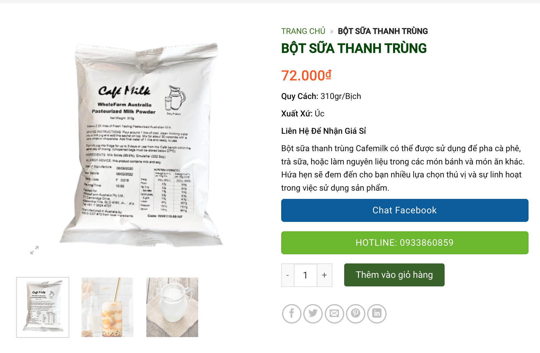 Bột sữa thanh trùng Cafe Milk